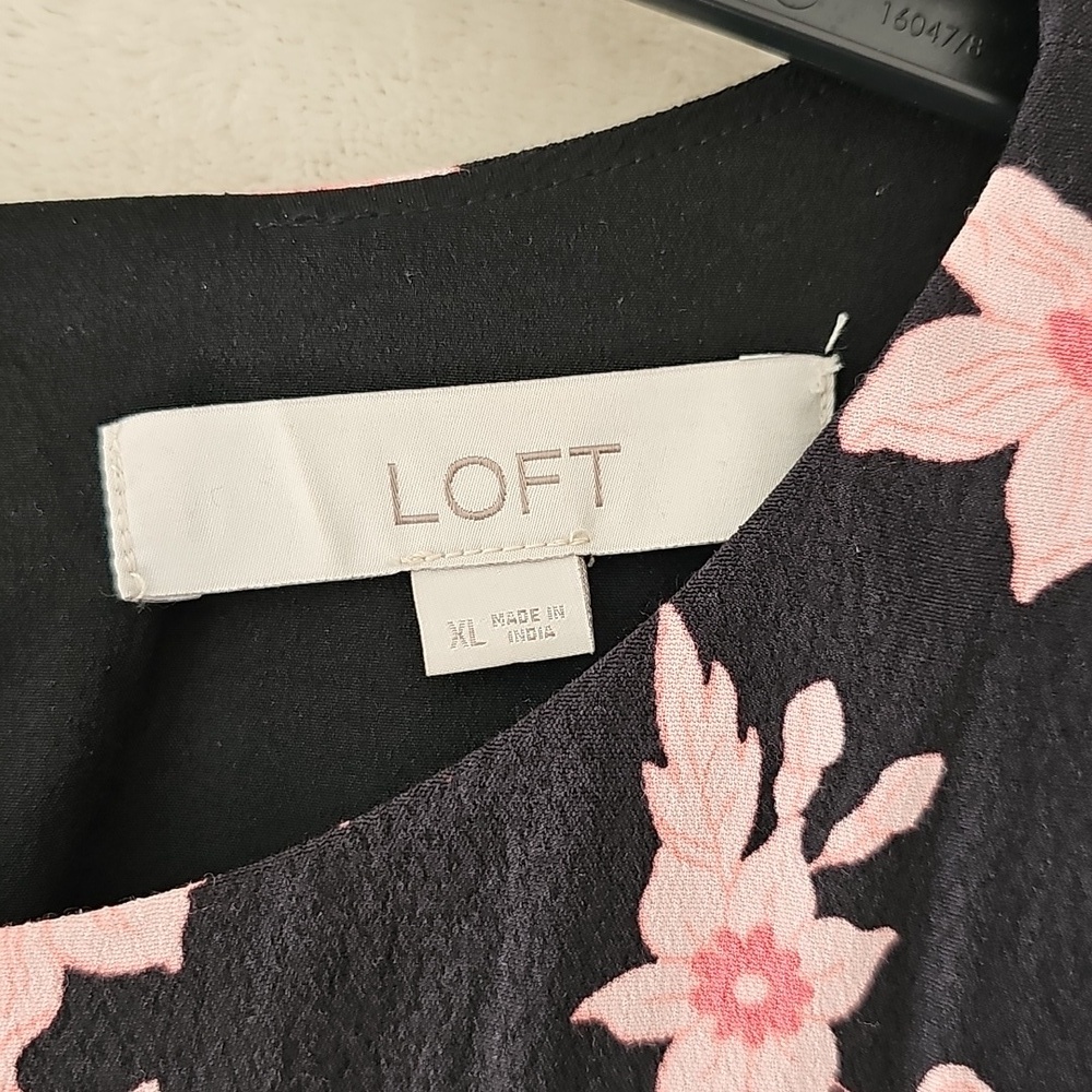 Loft Black Pink Floral Sleeveless Tie Waist Smocked Shift Midi Dress XL - Picture 3 of 6